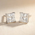 IGI certified lab-grown diamond stud earrings, princess cut F+/VS+ 14k white gold, studio hero shot