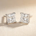 IGI certified lab-grown diamond stud earrings, princess cut F+/VS+ 14k white gold, studio hero shot