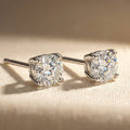 IGI certified lab-grown diamond stud earrings, round F+/VS+ 14k white gold, studio hero shot