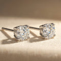 IGI certified lab-grown diamond stud earrings, round F+/VS+ 14k white gold, studio hero shot