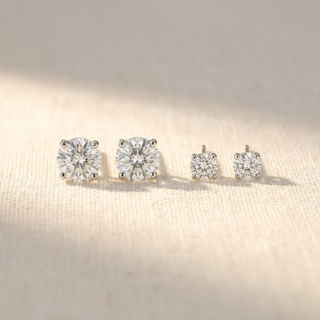 IGI certified lab-grown diamond stud earrings, round his and hers matching pair