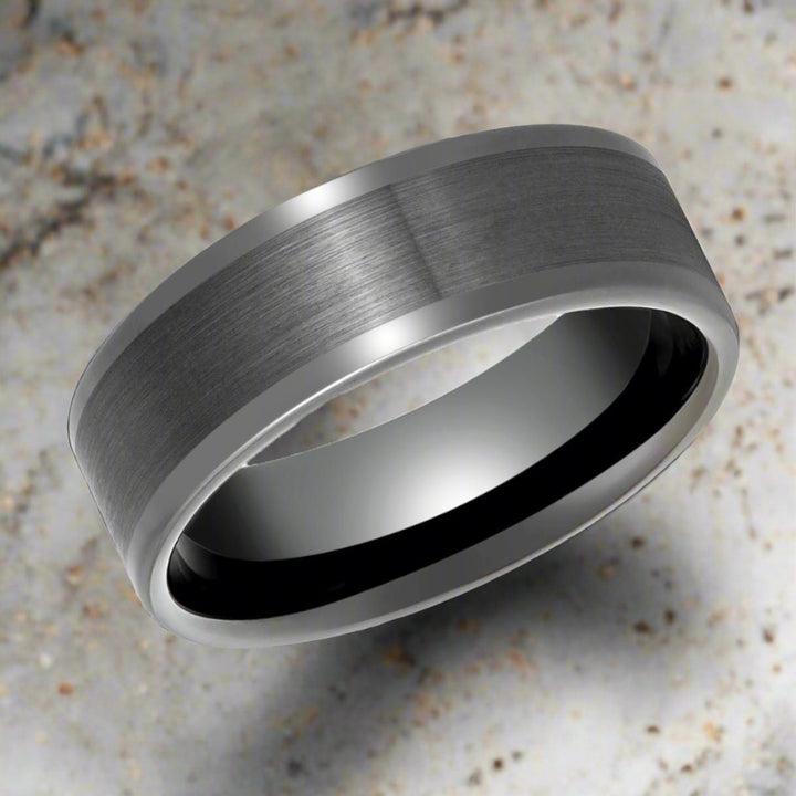 IGNITION - Gun Metal Tungsten Ring, Brushed Center & Polished Edges, Flat - Rings - Aydins Jewelry - 4