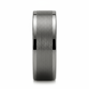 IGNITION — Front-facing straight-on view — men's tungsten wedding ring.