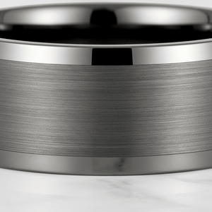 IGNITION — Extreme macro detail — men's tungsten wedding ring.