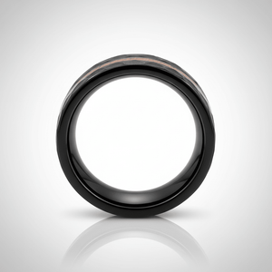 INFERNAL — Center-through axial view — men's tungsten wedding ring.