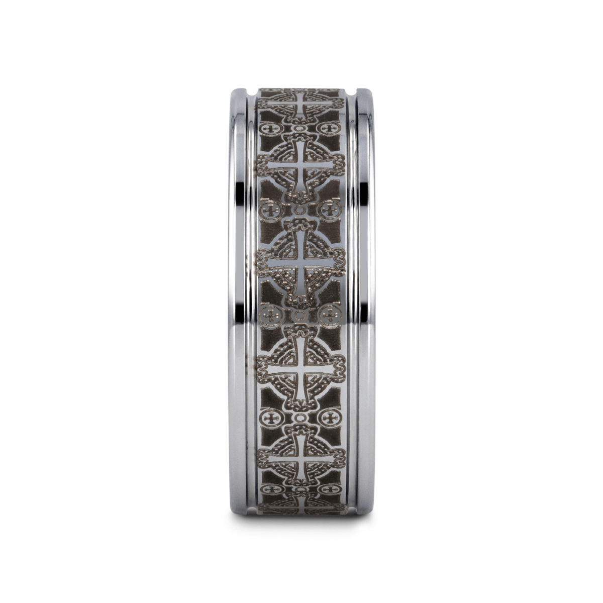 IONA Silver tungsten Christian wedding ring — angle 2
