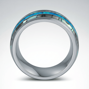 IRIDIAN — Center-through axial view — men's tungsten wedding ring.