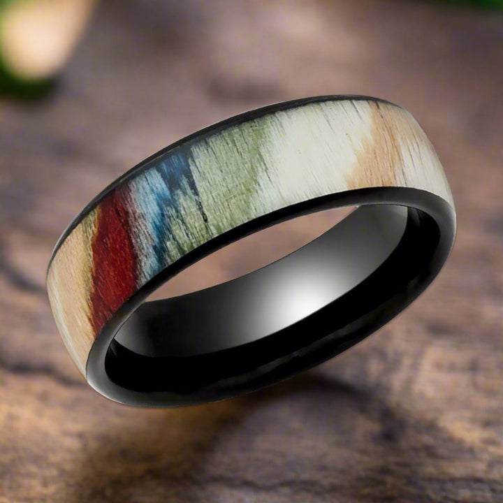 IRONBARK | Black Tungsten Ring, Colorful Dyed Rosewood Inlay - Rings - Aydins Jewelry - 4