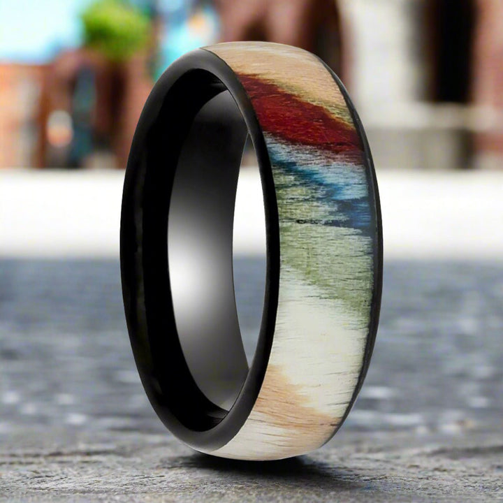 IRONBARK | Black Tungsten Ring, Colorful Dyed Rosewood Inlay - Rings - Aydins Jewelry - 3
