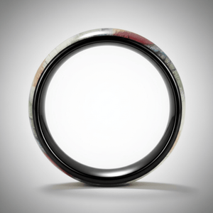 IRONBARK — Center-through axial view — men's tungsten wedding ring.