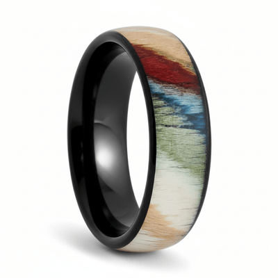 IRONBARK — Hero product shot — men's tungsten wedding ring.
