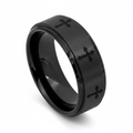 IRONLANCE brushed black tungsten 8 laser-engraved cross wedding ring 8mm hero
