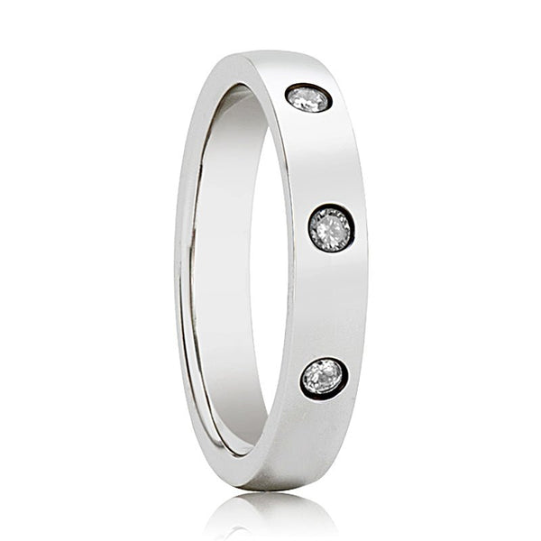 ISABELLA | Womens Tungsten Ring, 3 Diamond Setting, Domed - Rings - Aydins Jewelry - 1