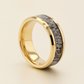 JAEGER gold-plated tungsten wedding band with real deer antler and fishhook inlay, studio hero shot