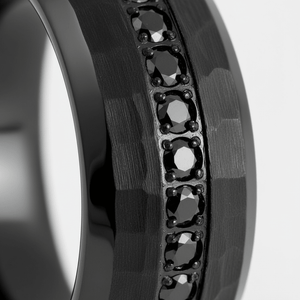 JUNCOS — Extreme macro detail — men's tungsten wedding ring.