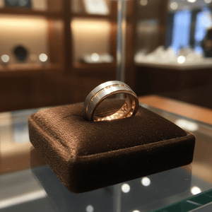 KASE — Premium boutique display on velvet — men's tungsten wedding ring.