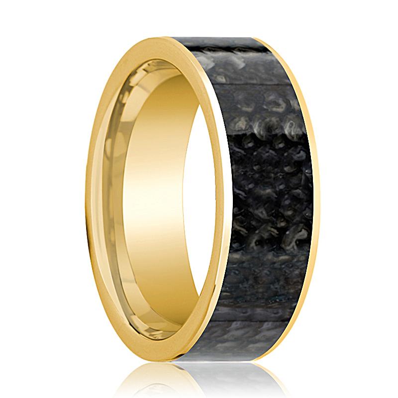 Dinosaur Bone inlay 14k yellow gold wedding band 8mm, side profile