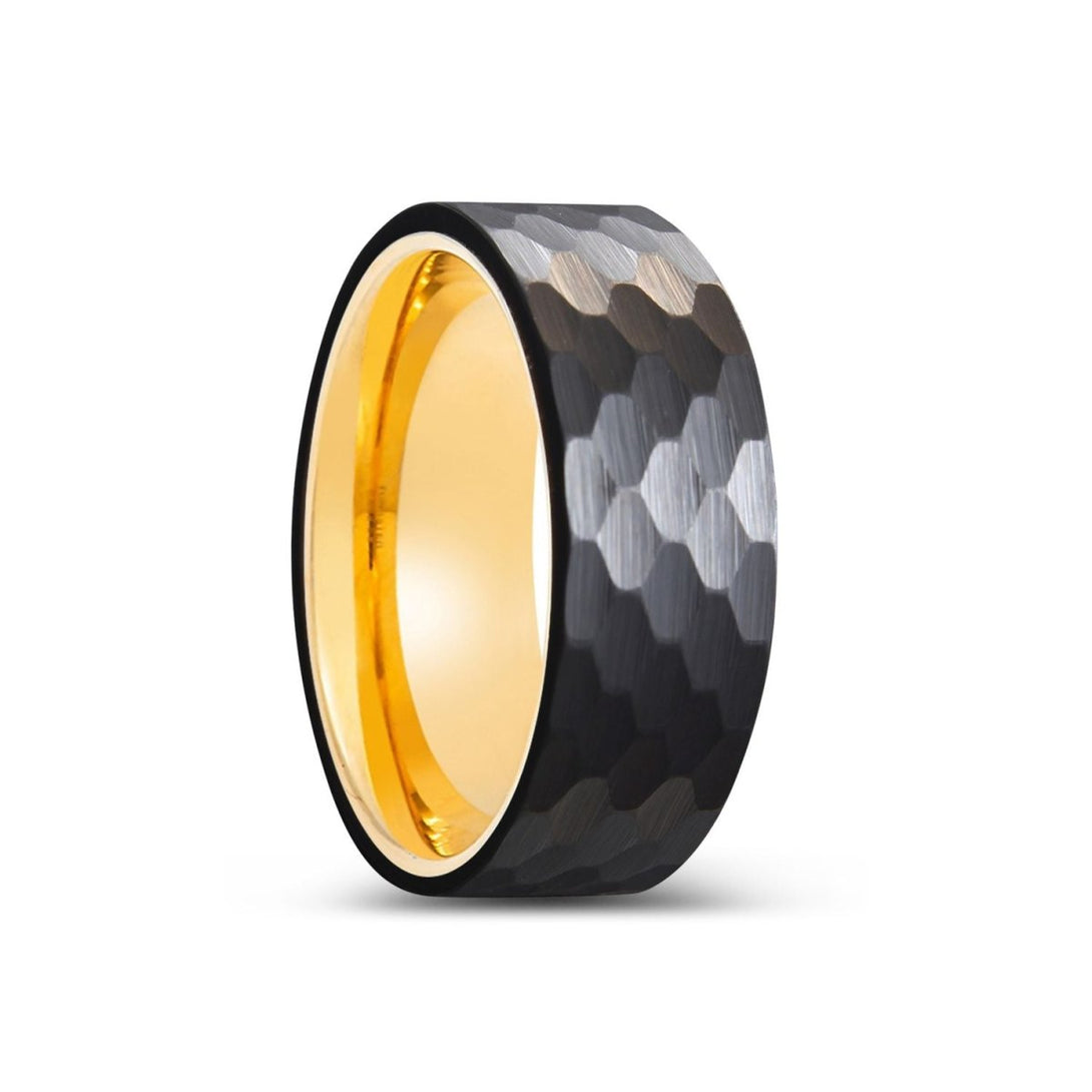 KNOX | Gold Ring, Black Tungsten Ring, Hammered, Flat - Rings - Aydins Jewelry - 1