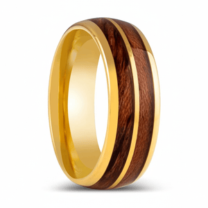 KOAFLARE — Hero product shot — men's tungsten wedding ring.