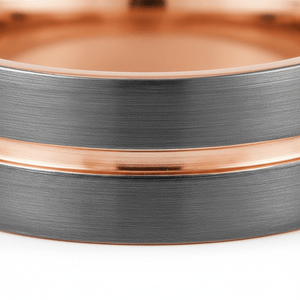 KORAI — Extreme macro detail — men's tungsten wedding ring.