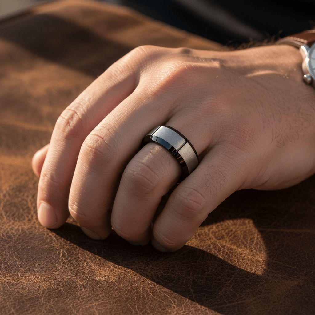 LATTICE — lifestyle on hand — men's tungsten carbide wedding ring | Aydins Jewelry