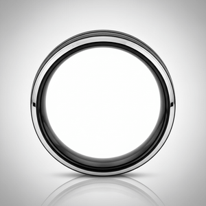 LEOPARD — Center-through axial view — men's tungsten wedding ring.