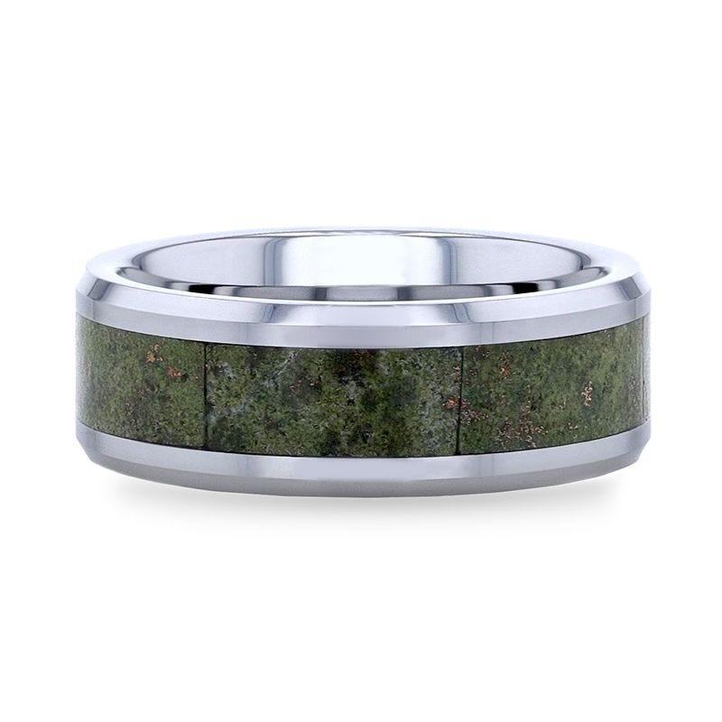 LIBERTY | Tungsten Ring, Green Copper Conglomerate Inlay, Beveled Edges - Rings - Aydins Jewelry - 4