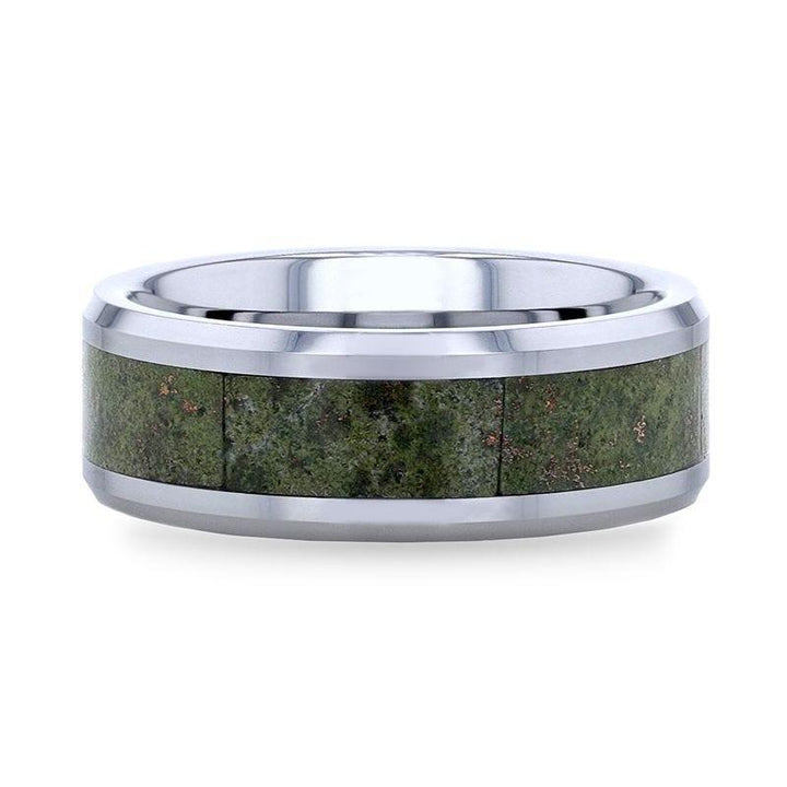 LIBERTY | Tungsten Ring, Green Copper Conglomerate Inlay, Beveled Edges - Rings - Aydins Jewelry - 4