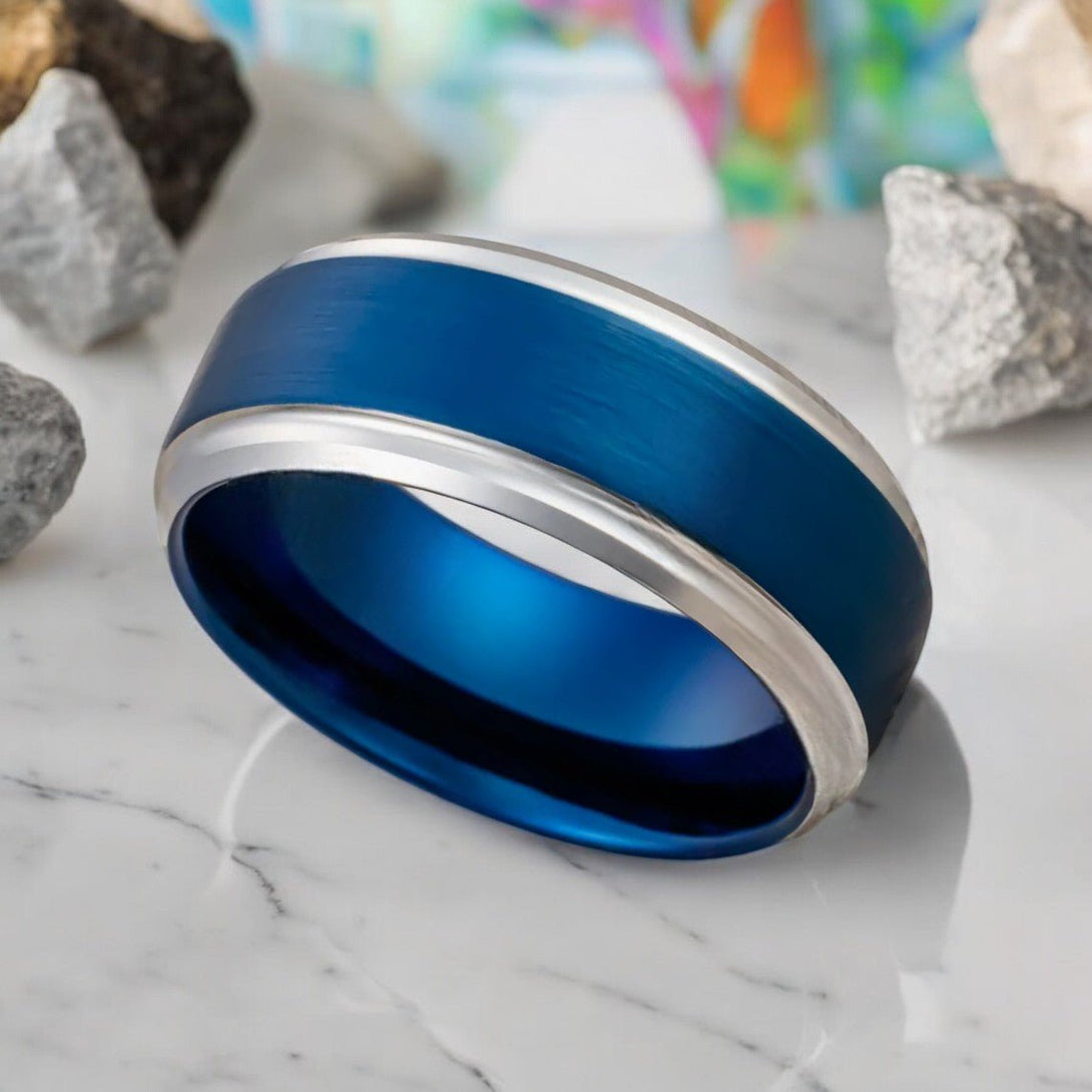 LINARD blue tungsten ring - available in 6mm and 8mm widths.