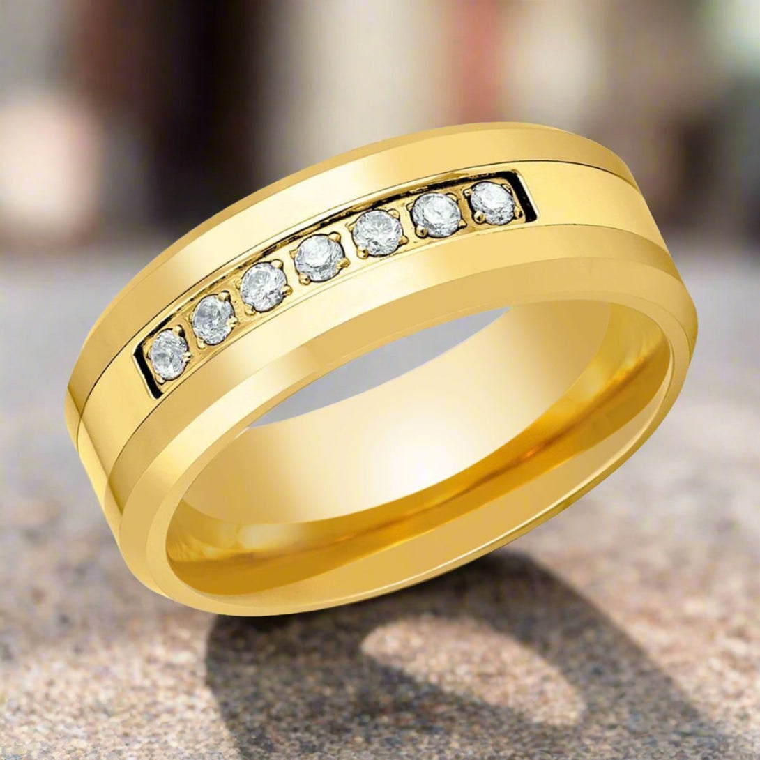 LUMINEX | Gold Tungsten Ring, Diamond Stimulant CZ Ring, Beveled - Rings - Aydins Jewelry - 4