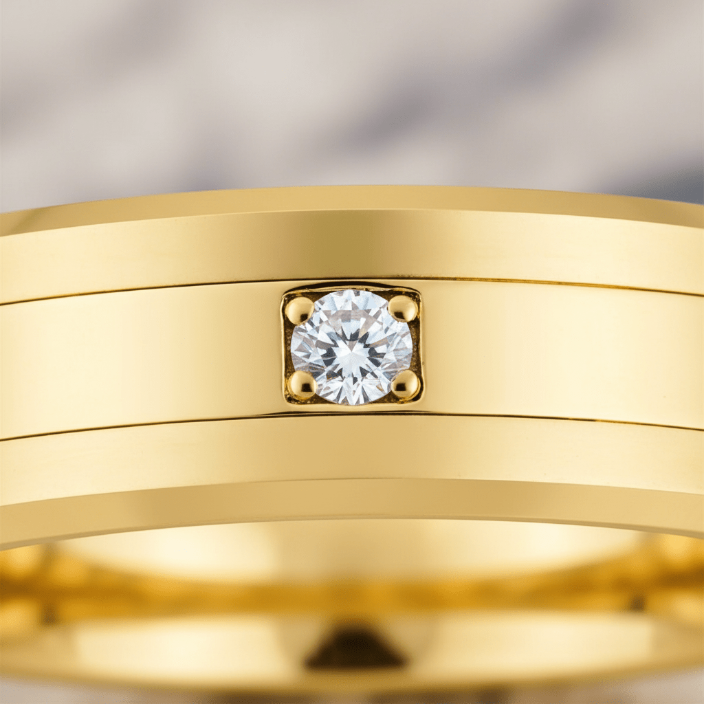 LUMINEX — Extreme macro detail — men's tungsten wedding ring.