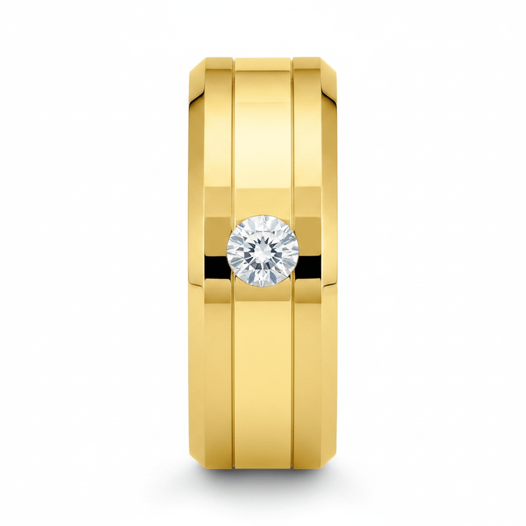 LUMINEX — Front-facing straight-on view — men's tungsten wedding ring.