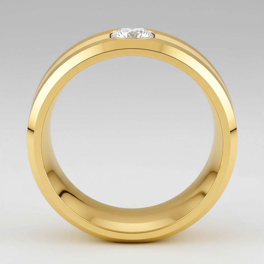 LUMINEX — Center-through axial view — men's tungsten wedding ring.