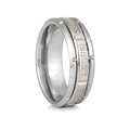LUMORA silver tungsten ring with sectional white CZ accents and beveled edges - front view