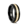 LUSTRE black tungsten wedding ring with gold center and white CZ accents - front view
