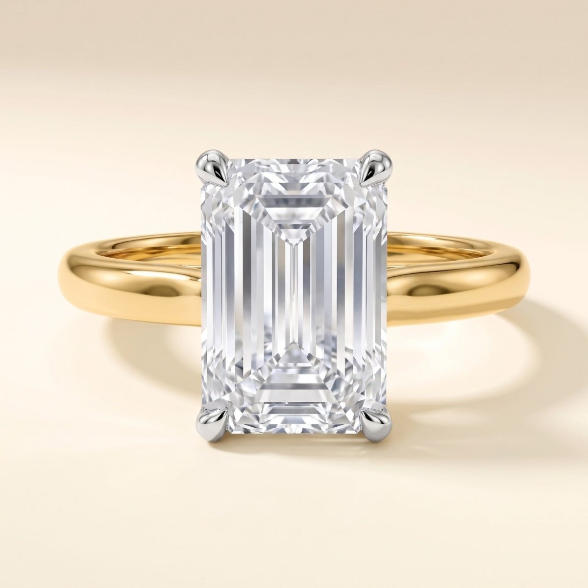 LYDIA emerald lab-grown diamond ring in 14K two-tone gold, front view, approx. 1 ct center