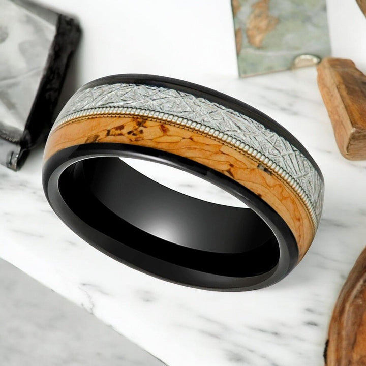 LYRIC Tungsten Ring with Domed Design and Unique Inlay Combination - Top View