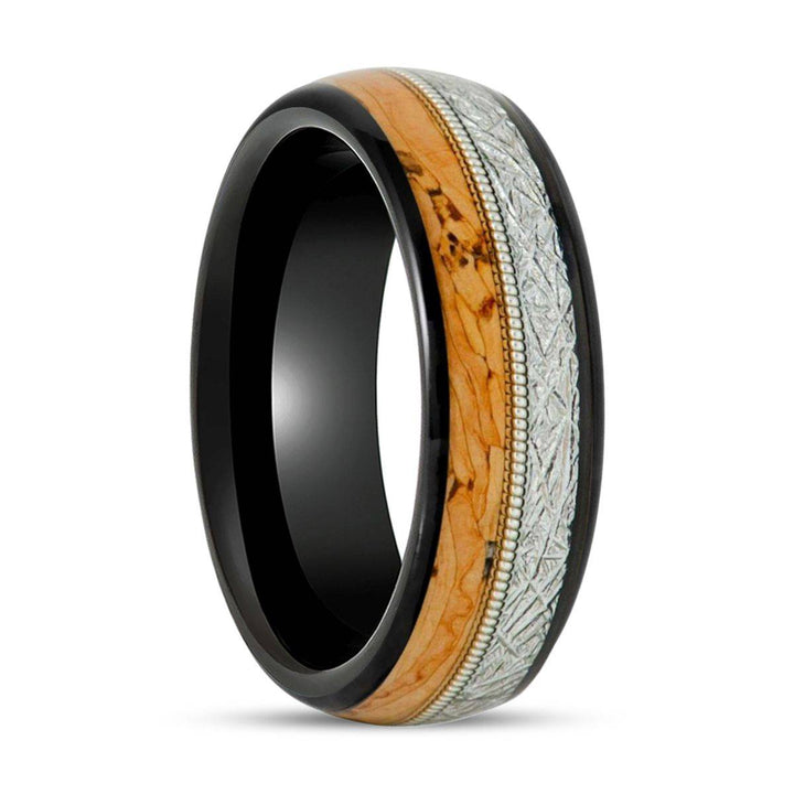 LYRIC | Black Tungsten, Cork & Meteorite Inlay, Guitar String, Domed - Rings - Aydins Jewelry - 1