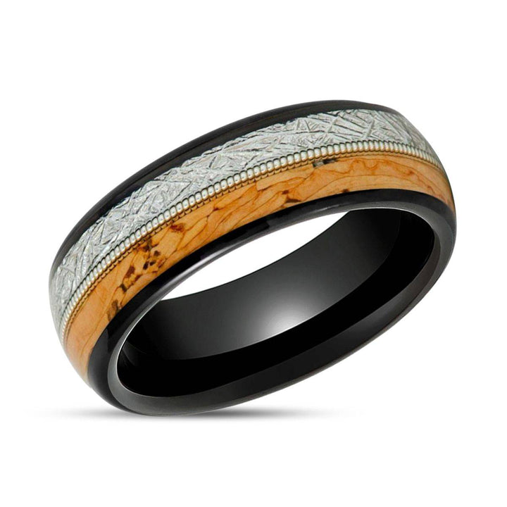 LYRIC | Black Tungsten, Cork & Meteorite Inlay, Guitar String, Domed - Rings - Aydins Jewelry - 2