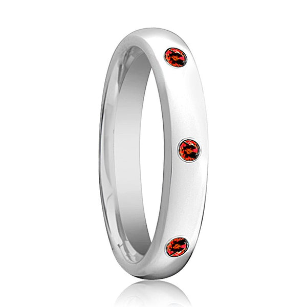 MAERA | Womens Tungsten Ring, 3 Red Rubies Setting, Domed - Rings - Aydins Jewelry - 1