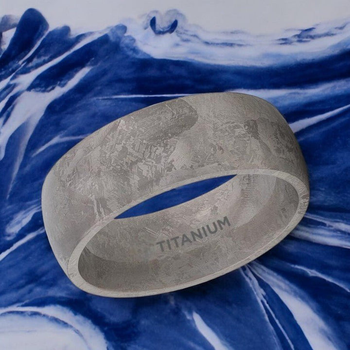 MAGELLANIC titanium wedding band featuring a celestial meteorite texture - Aydins Jewelry.