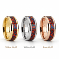 Red Opal inlay 14k yellow gold wedding band 8mm, top view