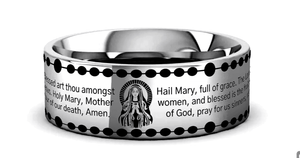 MARIAN Silver tungsten Christian wedding ring — angle 2