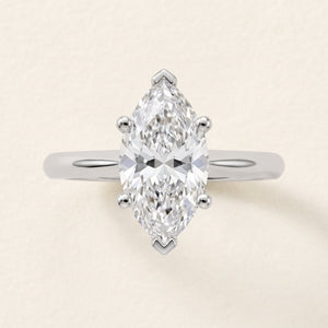 Marquise lab-grown diamond solitaire engagement ring, White Gold, face-on detail macro