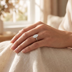 Marquise lab-grown diamond solitaire engagement ring, White Gold, lifestyle photograph