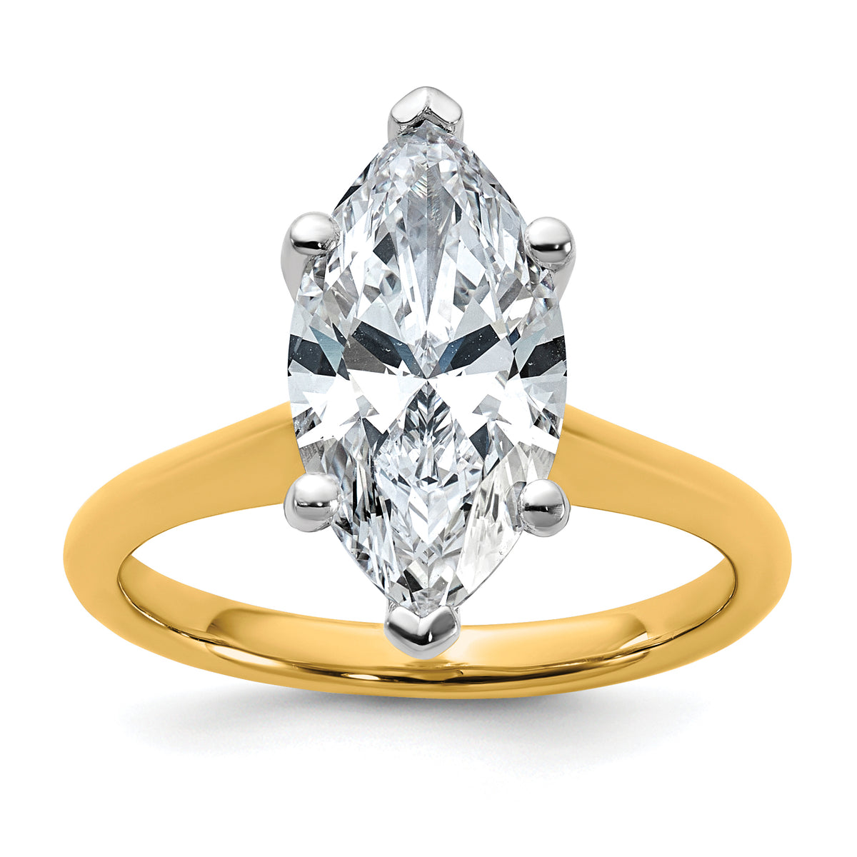 14k Two-tone 3 carat Certified Lab Grown Diamond VS+ F+ Marquise 8X Complete Solitaire Ring - authentic supplier studio photograph