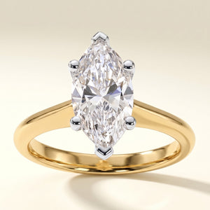 IMOGEN marquise lab-grown diamond ring in 10K two-tone gold, front view, approx. 1 ct center