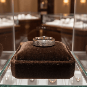 MATADOR — Premium boutique display on velvet — men's tungsten wedding ring.