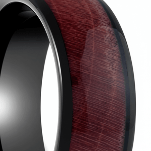 MATHAIOS — Extreme macro detail — men's tungsten wedding ring.
