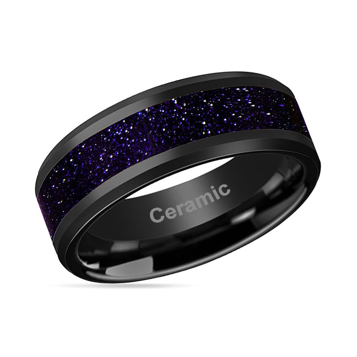MELO | Black Ceramic Ring, Purple - Gold Stone Inlay, Beveled - Rings - Aydins Jewelry - 2